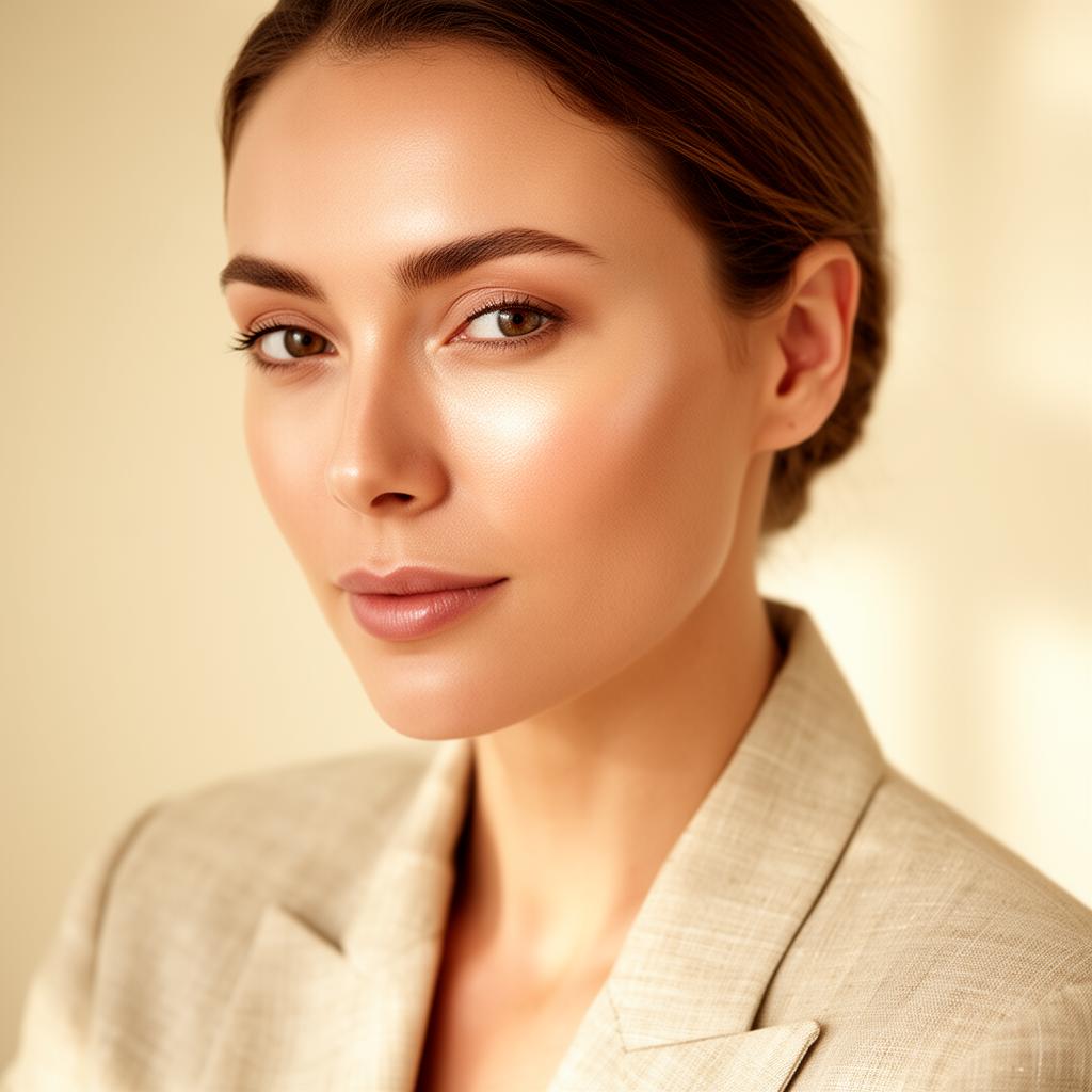 A serene close-up portrait illustrating Nuerra's natural, results-led approach to skin.
